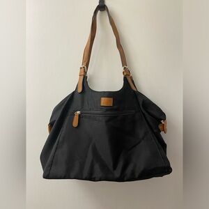 Roots Women's Tote Bag (Black with Brown & Silver Details)